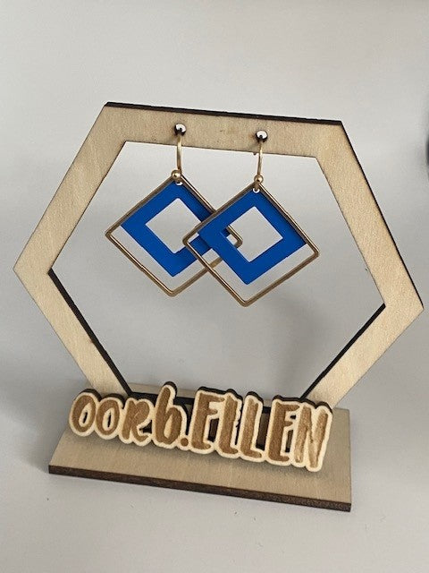 blauwe vierkanten in mat gouden vierkanten