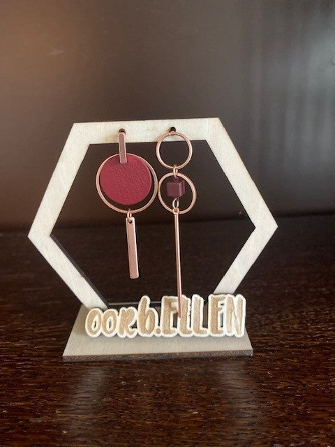 asymmetrisch cirkels-staafjes bordeaux-rosé