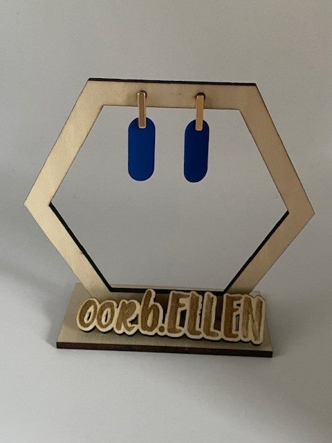 blauwe ellips aan gouden staafje