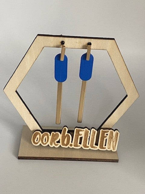 gouden staafjes aan gouden staafstekers met hemels blauwe ellips