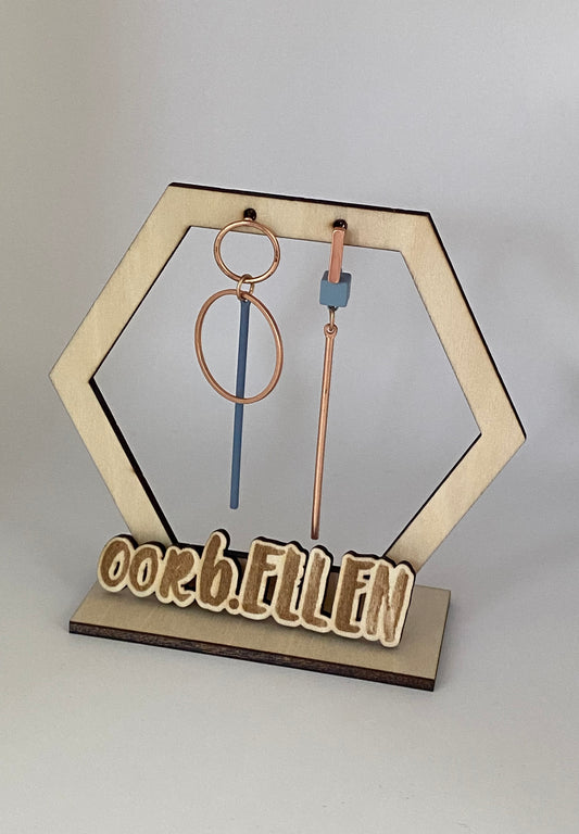 Asymmetrisch cirkels+staafjes  zeeblauw/rosé