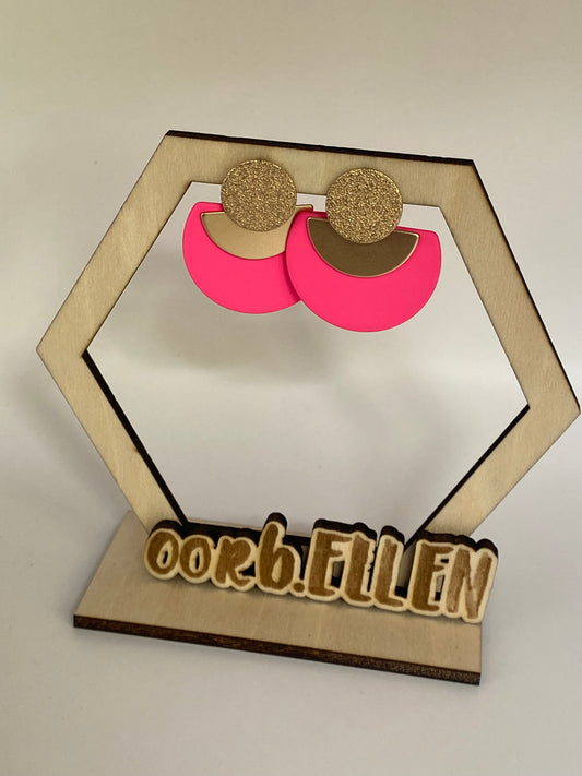 Fluoroze hanger+ gouden halve cirkel aan gouden gekartelde ronde oorknoppen