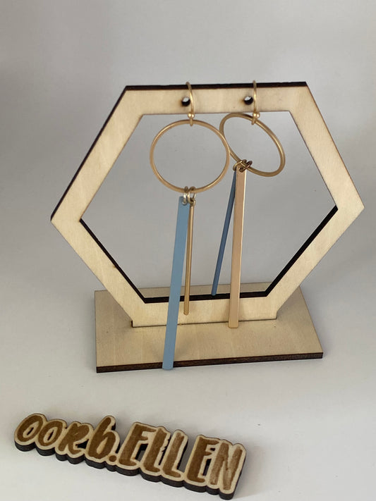 Lange staafjes aan cirkels asymmetrisch blauw/goud