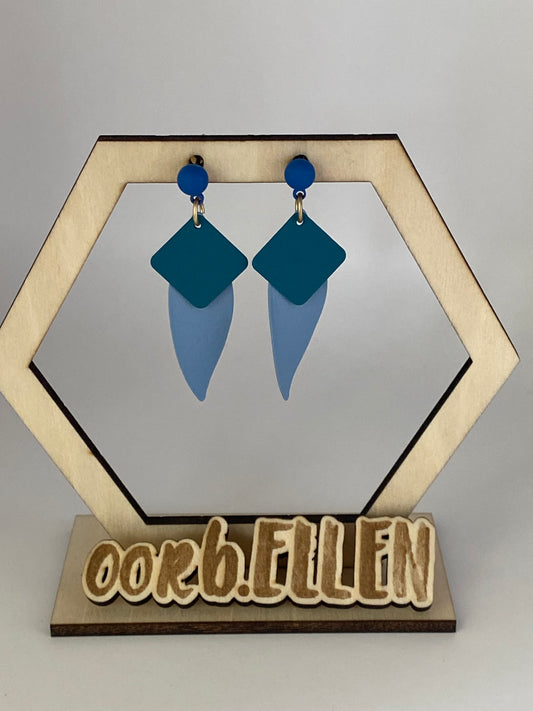 Blaadje+vierkantje op bol-knopje blauwtinten